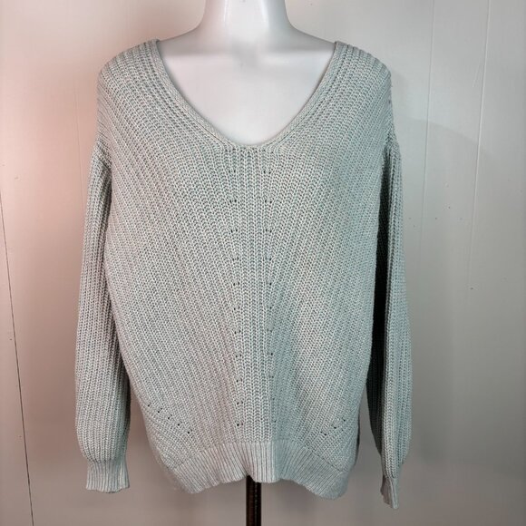 Old Navy Sweater Medium Blue V-Neck Cotton Blend Long Sleeve Pullover Women's - Picture 1 of 9